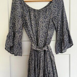 Natalie Martin Mesa Midi Dress | Blue Print | Size Medium